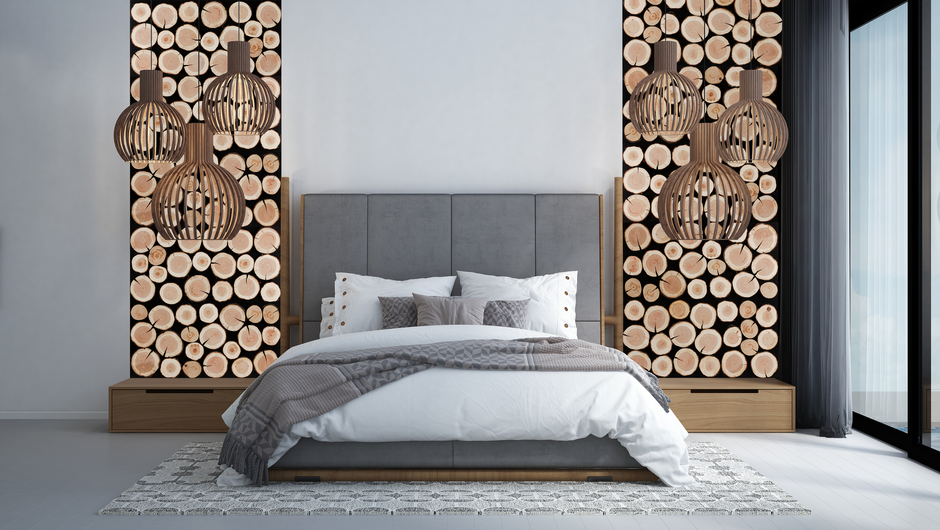 drewniane panele w sypialni